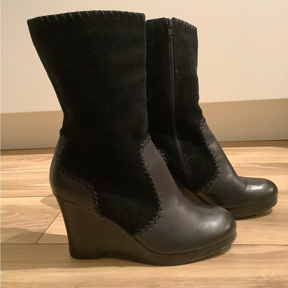 Vintage Suede and leather platform wedge heel boots 3.25”